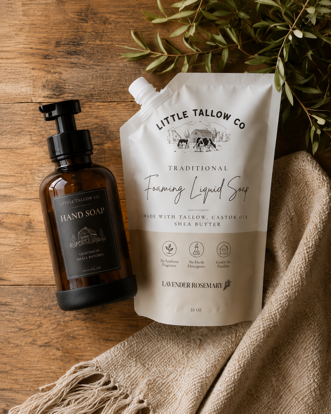 Tallow Foaming Liquid Soap & Glass Dispenser
