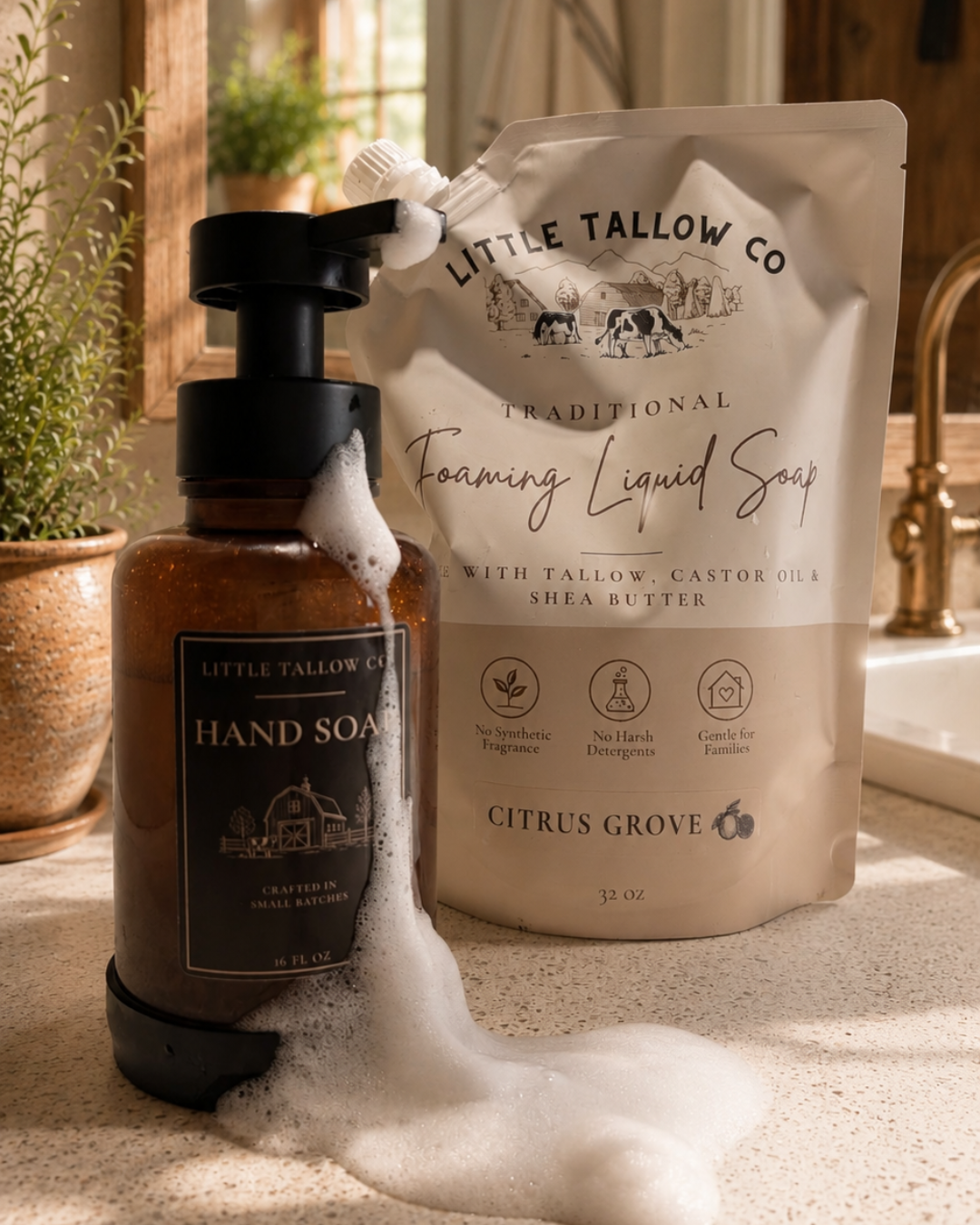 Tallow Foaming Liquid Soap & Glass Dispenser
